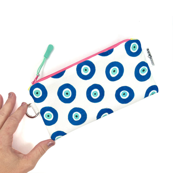 Evil Eyes in Blues, Recycled Pencil Case