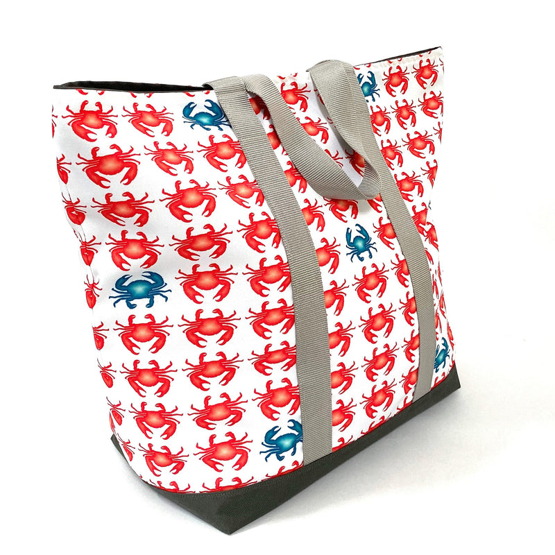 Crabby Crowd in Red + Blue, Water-Resistant XL Beach Tote