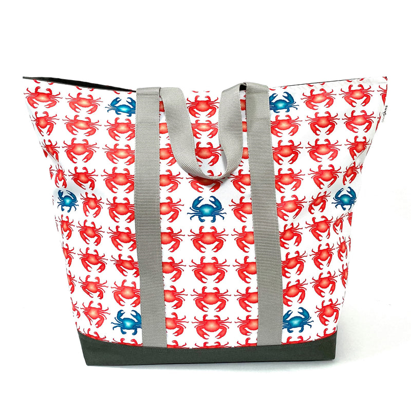 Crabby Crowd in Red + Blue, Water-Resistant XL Beach Tote