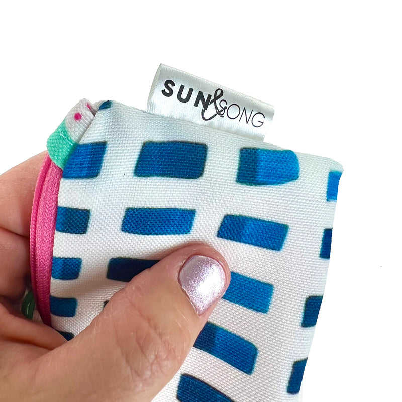 Painted Dashes in Blue + White, Keychain Mini Zip Pouch