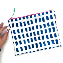 Painted Dashes in Blue + White, Water-Resistant Wet Bag
