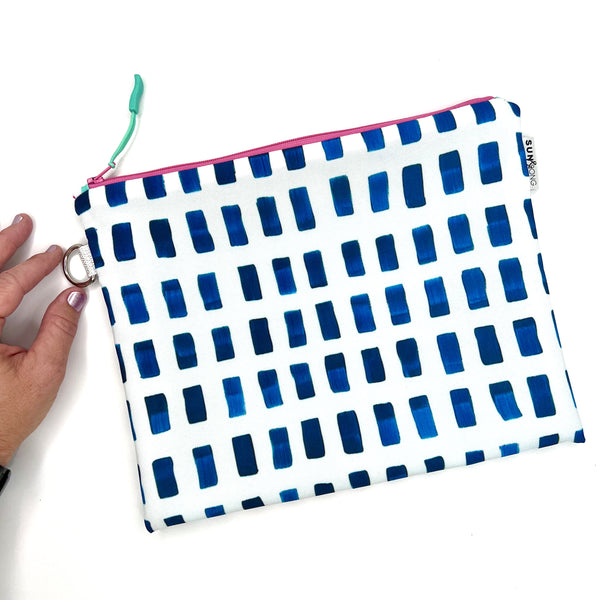 Painted Dashes in Blue + White, Water-Resistant Wet Bag