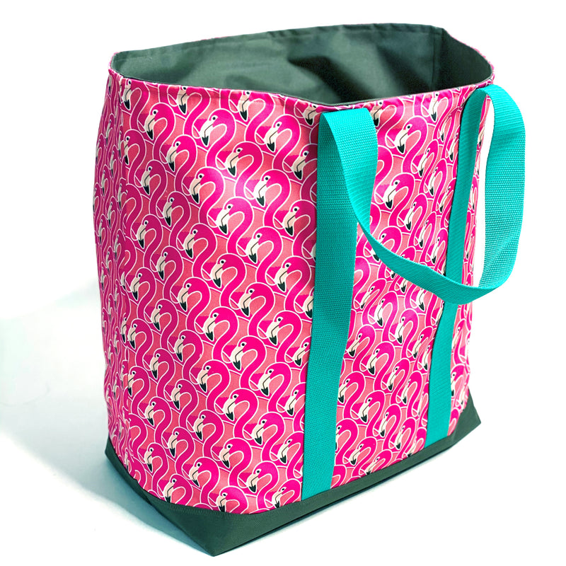 Flamingo Fun in Pink + Coral, Water-Resistant XL Beach Tote