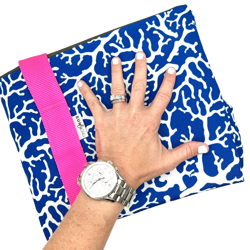 Coral Reef in Blue + White, Water-Resistant XL Beach Tote