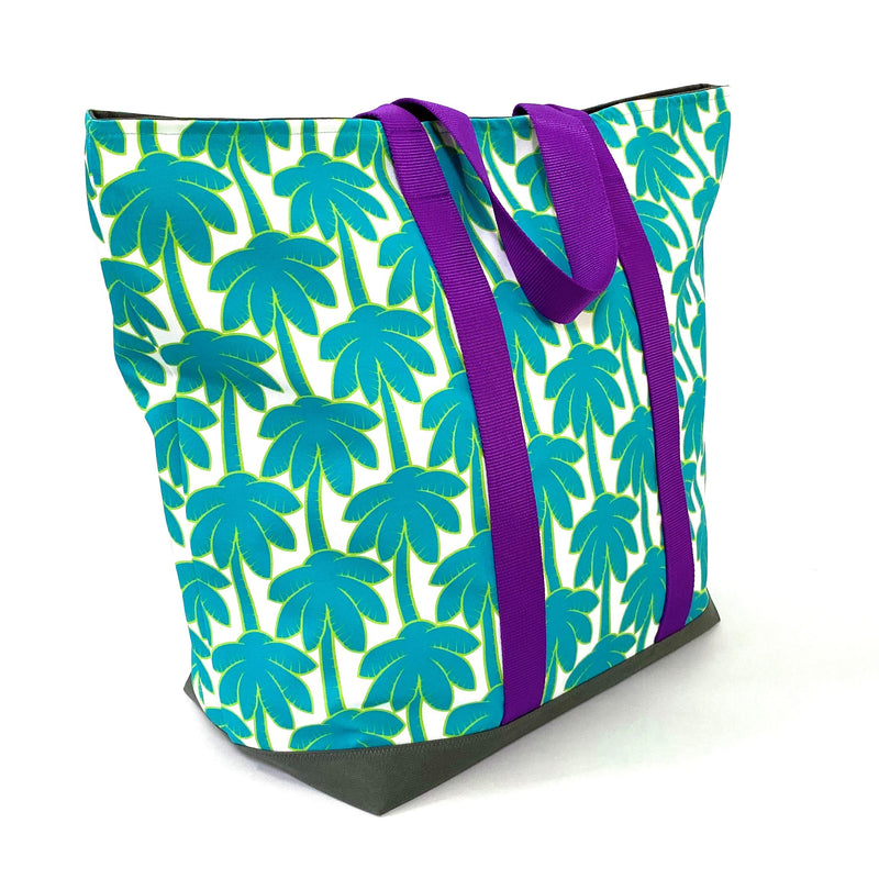Playful Palms in Blue + Green, Water-Resistant XL Beach Tote