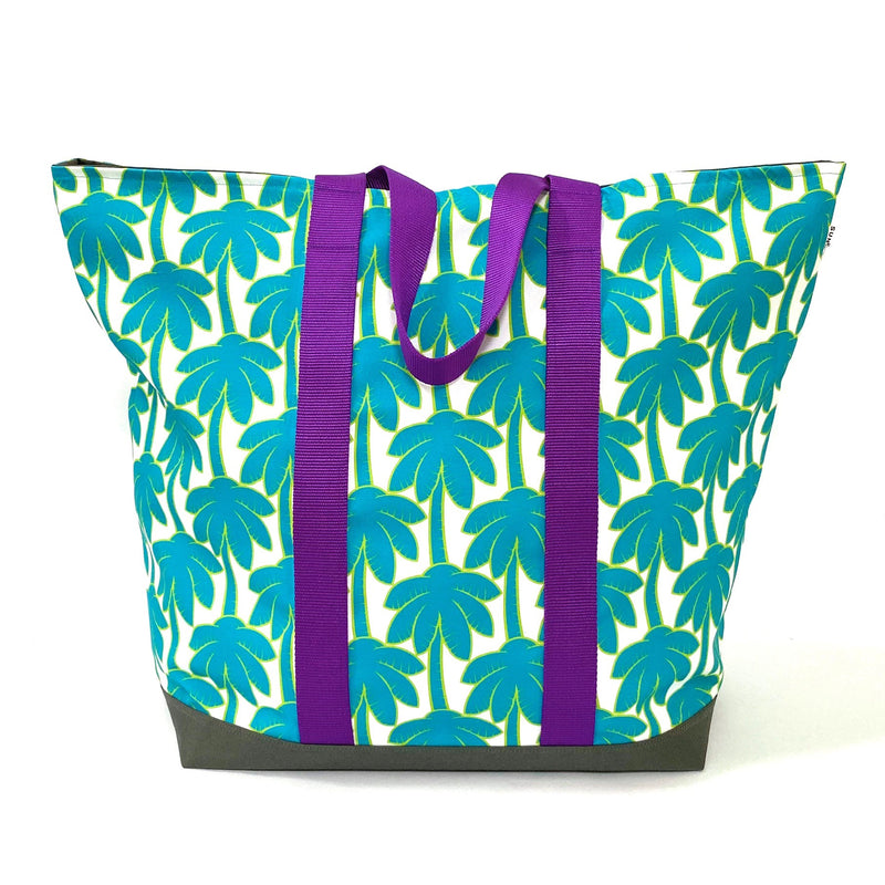 Playful Palms in Blue + Green, Water-Resistant XL Beach Tote
