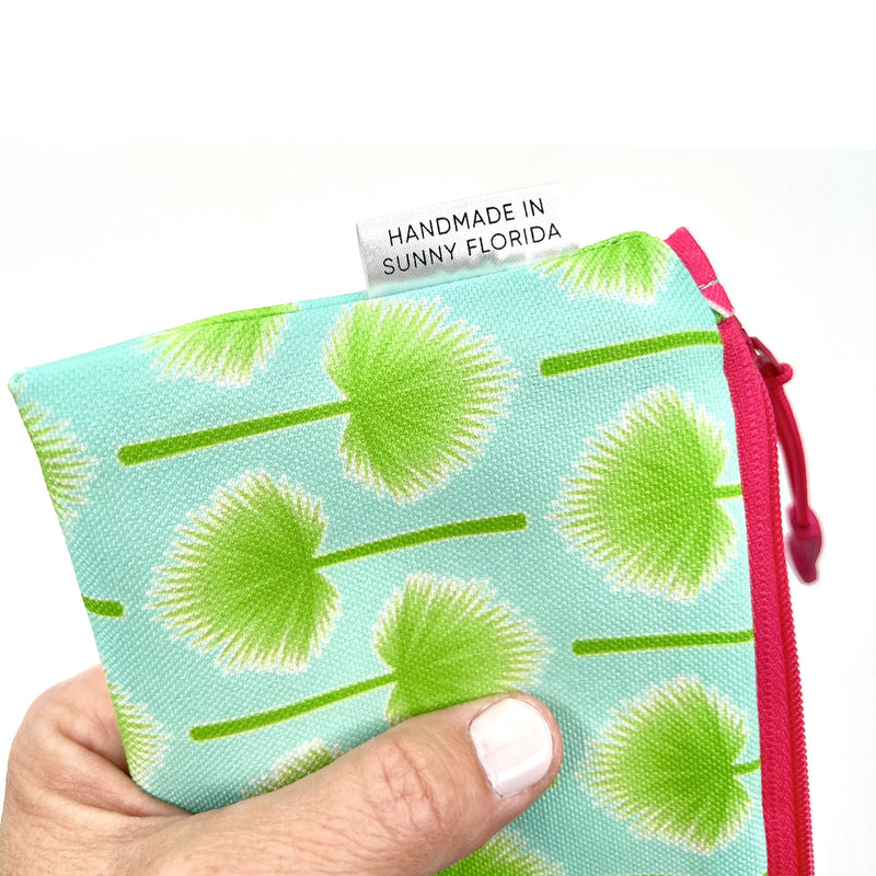 Palmetto Leaves in Green + Blue, Recycled Pencil Case