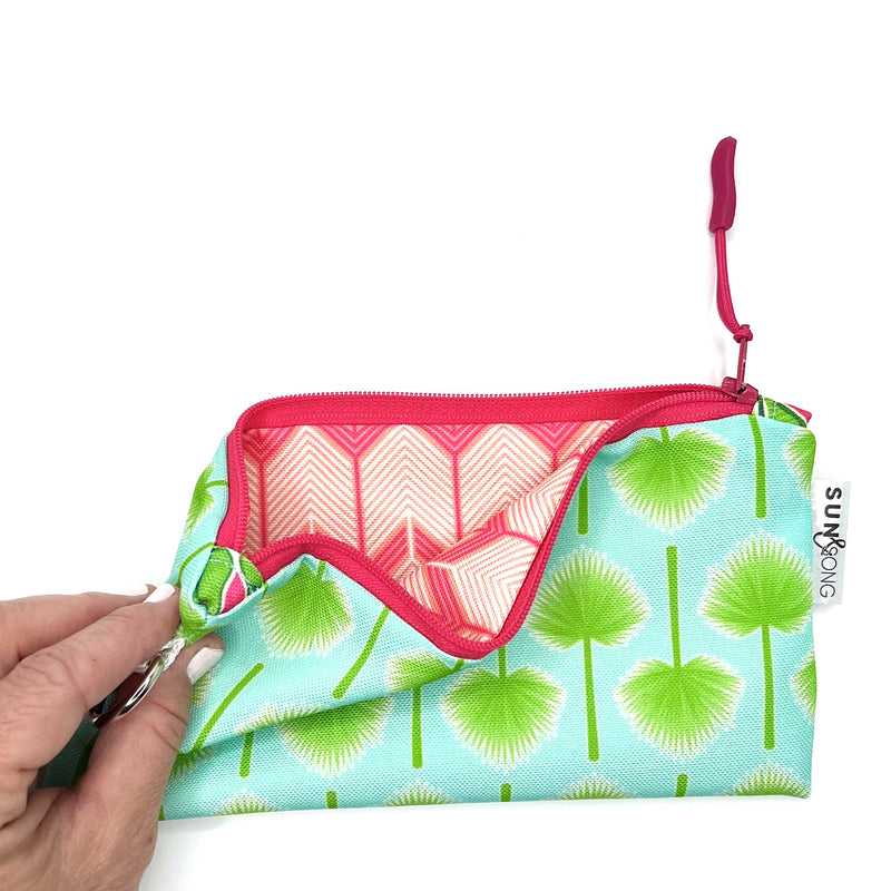 Palmetto Leaves in Green + Blue, Recycled Pencil Case