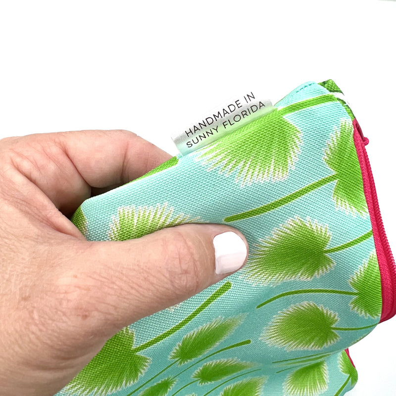 Palmetto Leaves in Green + Blue, Water-Resistant Wet Bag