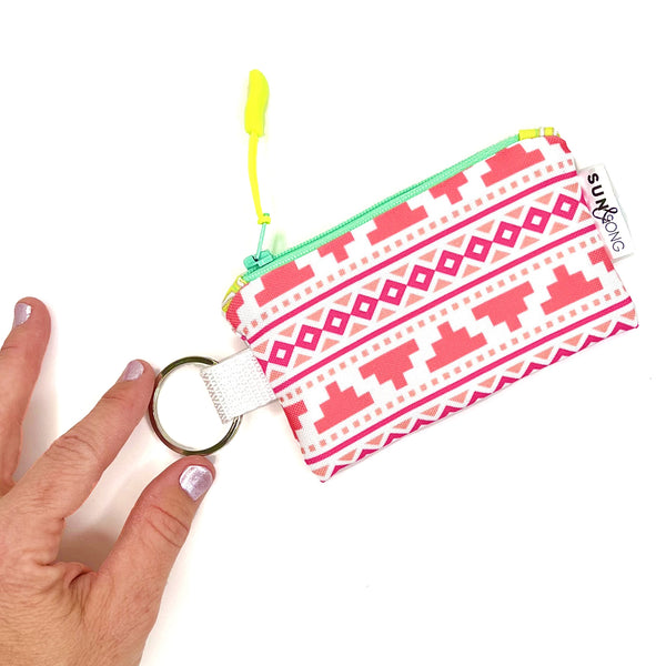 Southwest Style in Pink + Coral, Keychain Mini Zip Pouch