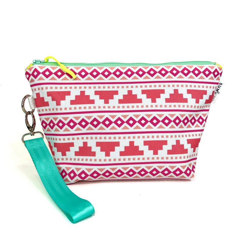 Southwest Style in Pink + Coral, Water-Resistant Makeup Bag