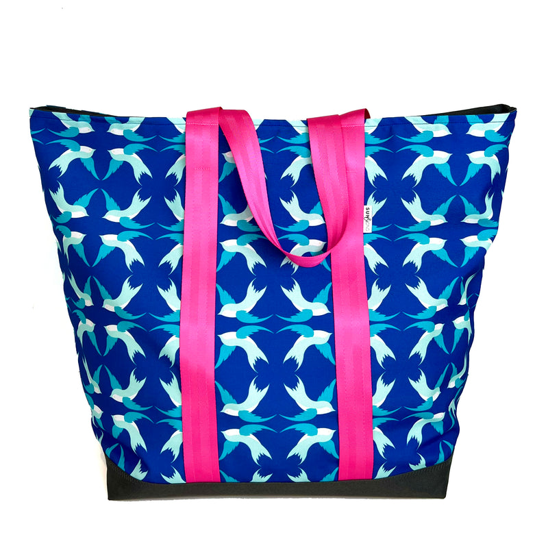 Swallowtail Song in Blues, Water-Resistant XL Beach Tote