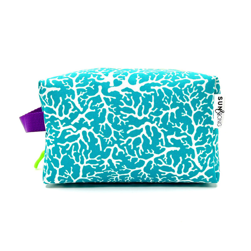 Coral Reef in Blue + White, Water-Resistant Boxy Toiletry Bag