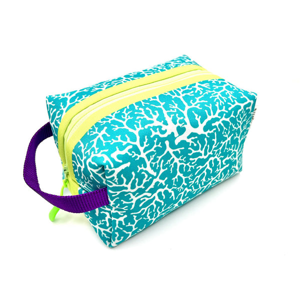 Coral Reef in Blue + White, Water-Resistant Boxy Toiletry Bag