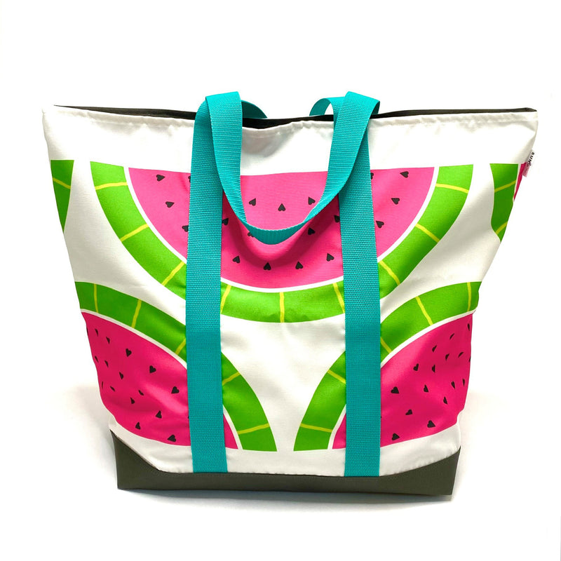 Wild Watermelons in Pink + Green, Water-Resistant XL Beach Tote