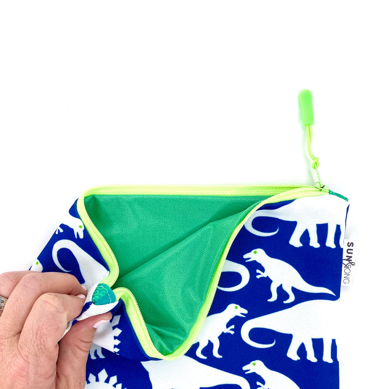 Dinosaurs in Blue +White, Water-Resistant Wet Bag