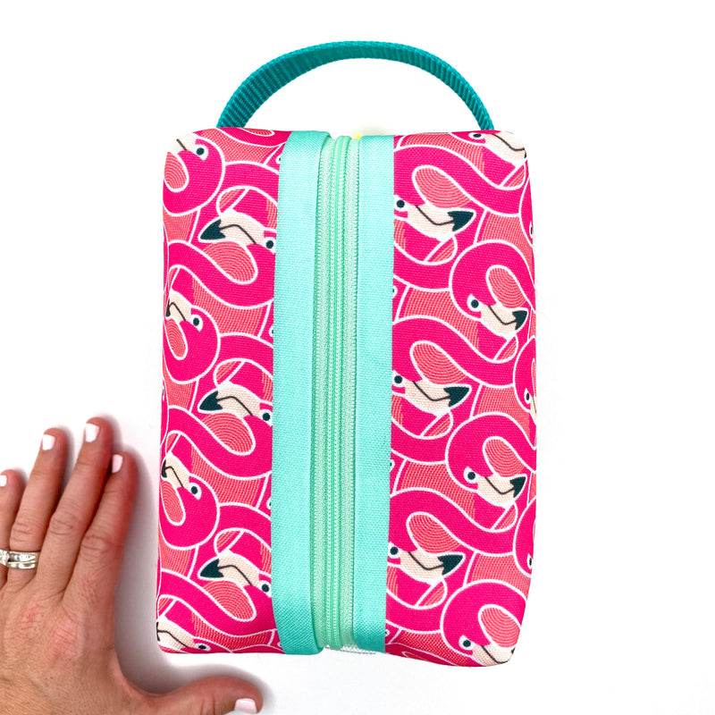 Flamingo Fun in Pink + Coral, Water-Resistant Boxy Toiletry Bag
