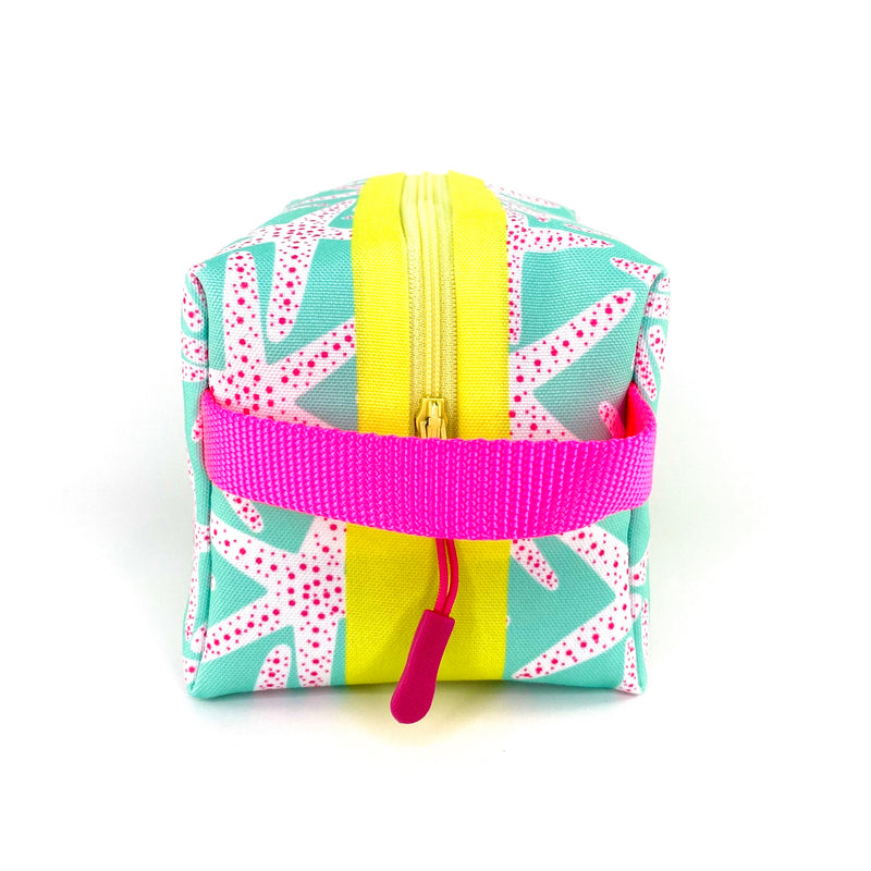Starfish Social in Blue + Pink, Water-Resistant Boxy Toiletry Bag
