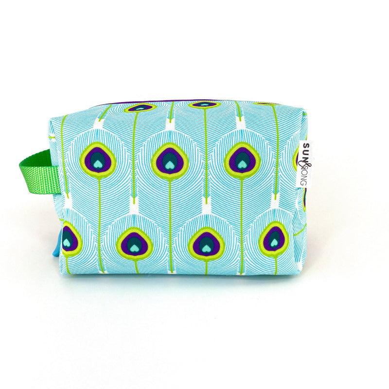 Peacock Feathers in Blue + Green, Water-Resistant Boxy Toiletry Bag