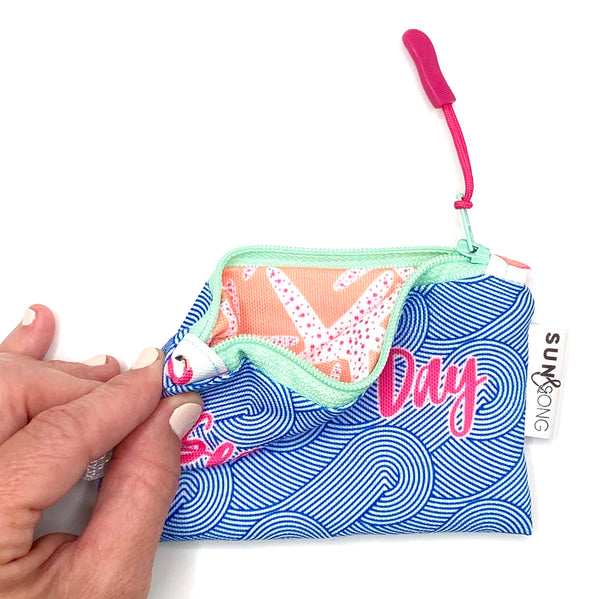 Seas The Day in Blue + Pink, Keychain Mini Zip Pouch