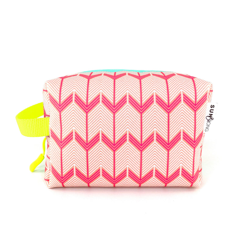 Chevron Arrows in Pink + Coral, Water-Resistant Boxy Toiletry Bag