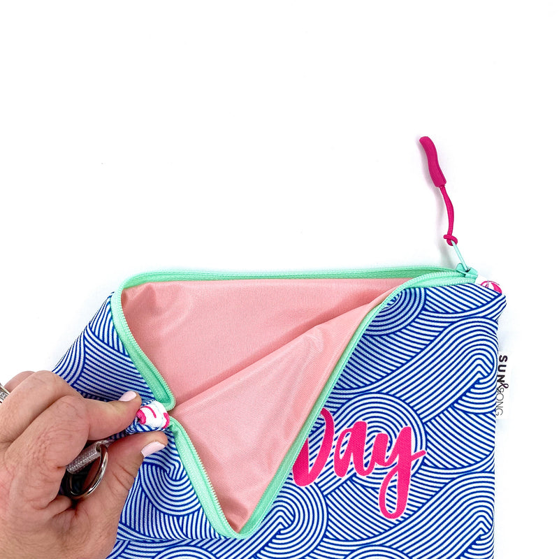 Seas The Day in Blue + Pink, Water-Resistant Wet Bag