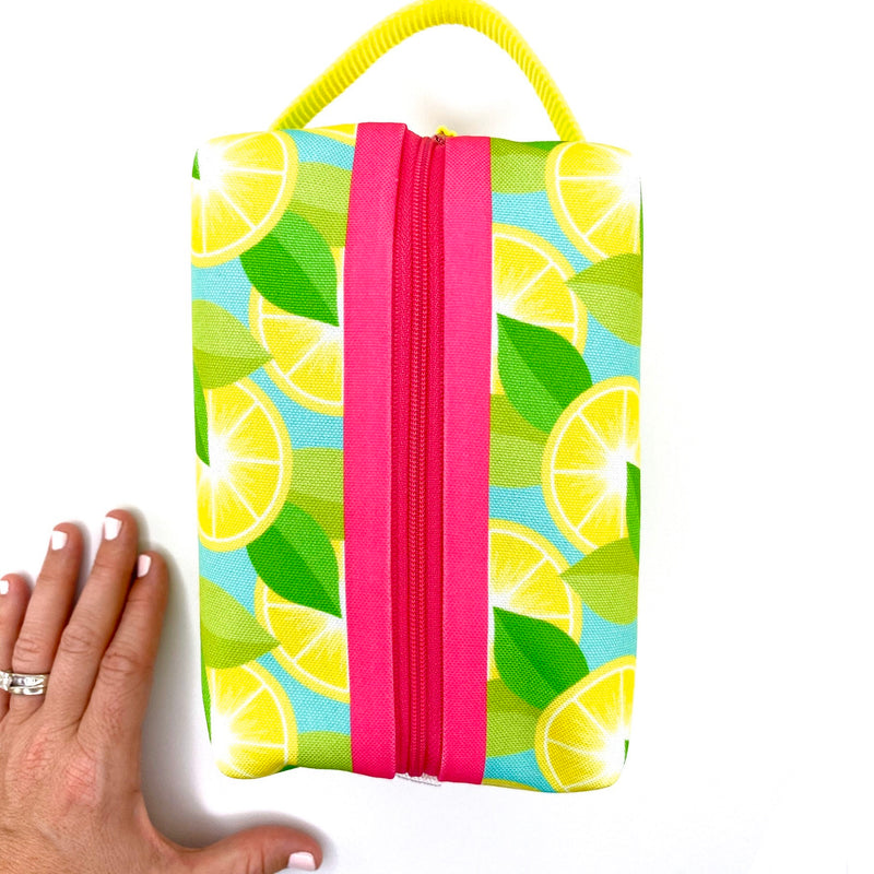 Lush Lemons in Yellow + Green, Water-Resistant Boxy Toiletry Bag