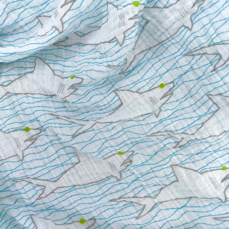 Sharks + Waves Organic Cotton Muslin Baby Blanket