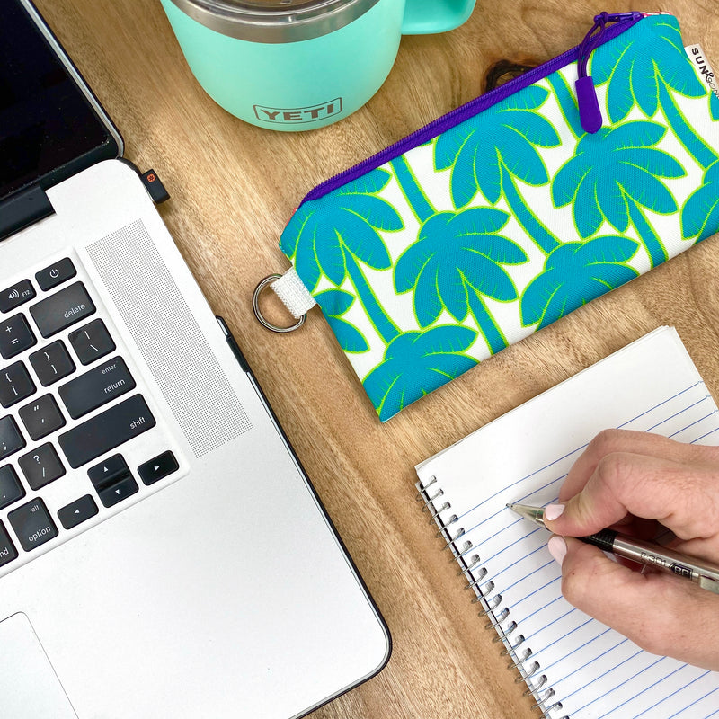 Playful Palms in Blue + Green, Recycled Pencil Case