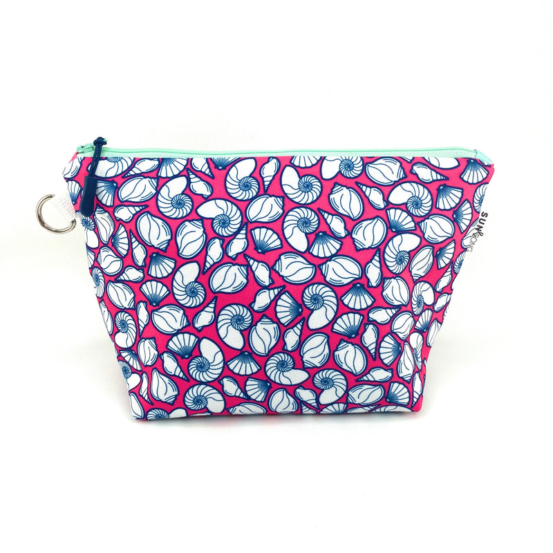 Sacred Seashells in Pink + Blue, Water-Resistant Makeup Bag