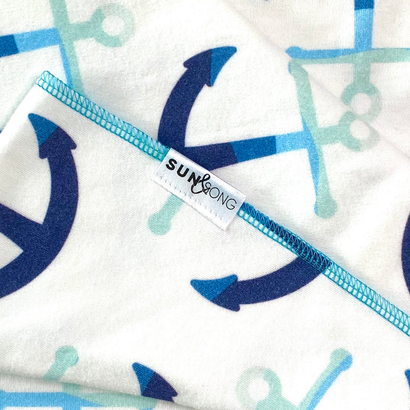 Blue Anchors Organic Cotton Knit Swaddle Blanket & Hat Set