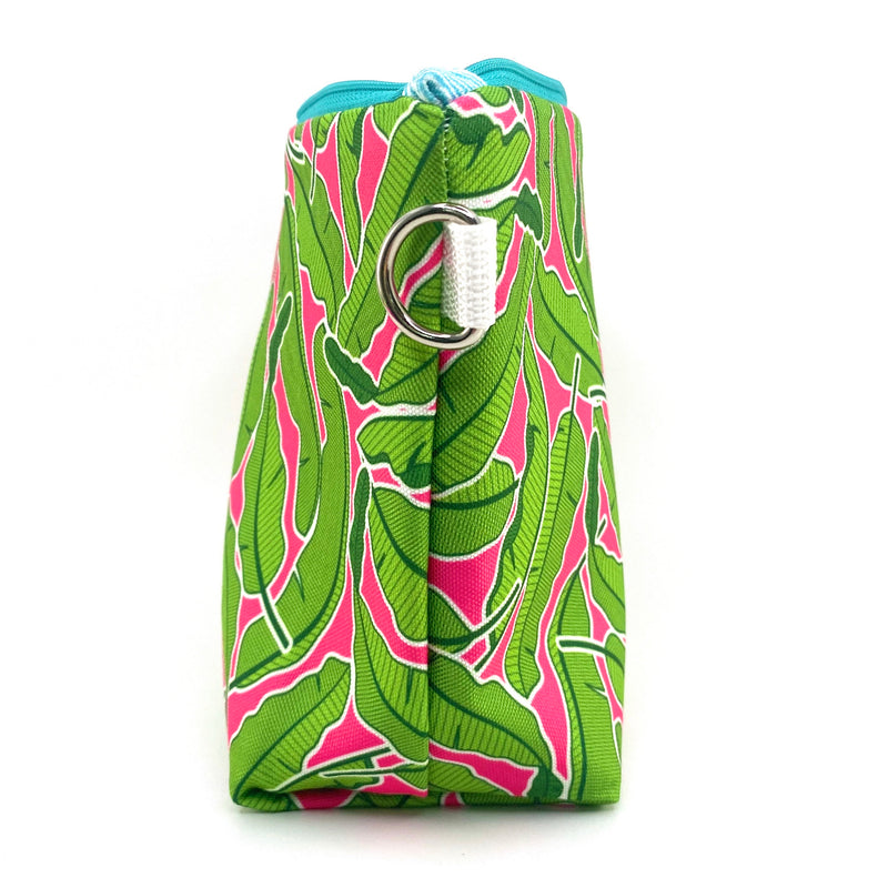 Banana Leaves in Green + Pink, Water-Resistant Makeup Bag
