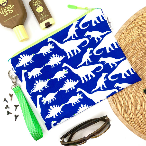 Dinosaurs in Blue +White, Water-Resistant Wet Bag