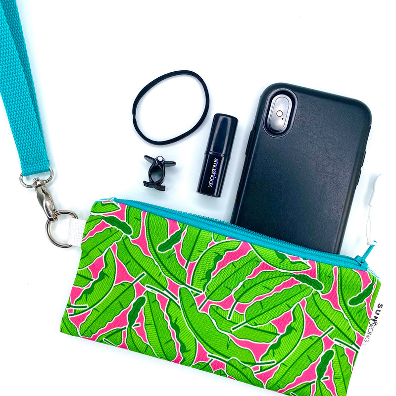 Banana Leaves in Pink + Green, Recycled Pencil Case