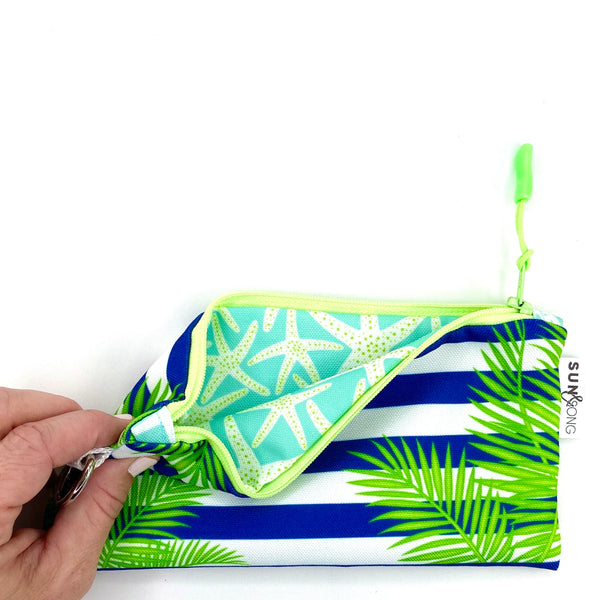 Palm Fronds And Stripes in Blue + Green, Recycled Pencil Case