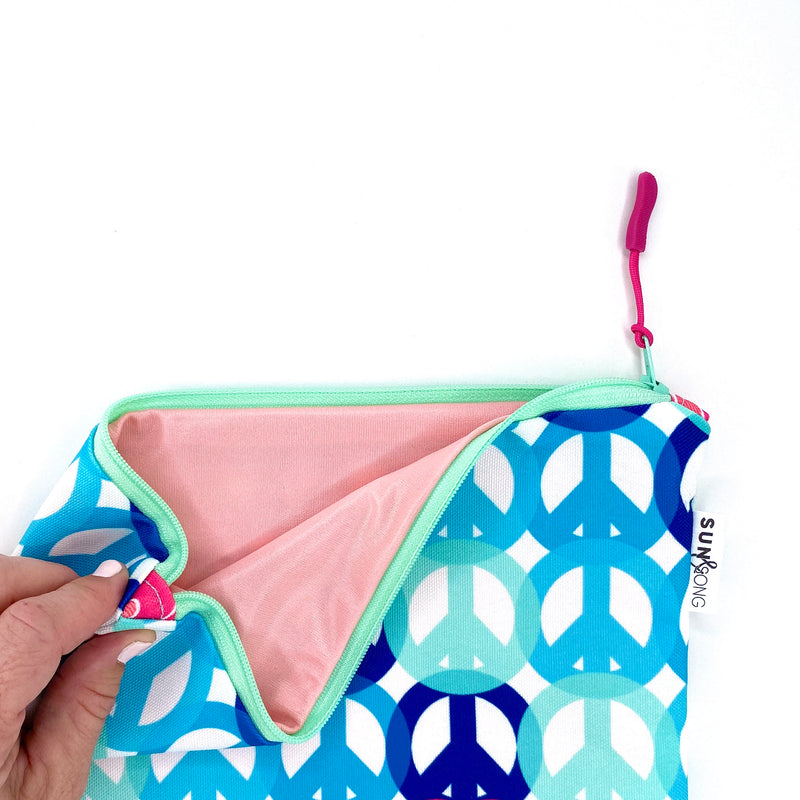 Peace And Love in Blue + Pink, Water-Resistant Wet Bag