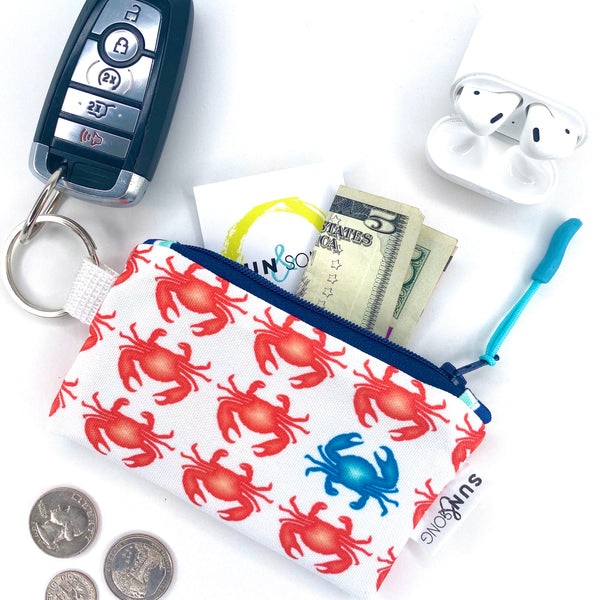 Crabby Crowd in Red + Blue, Keychain Mini Zip Pouch