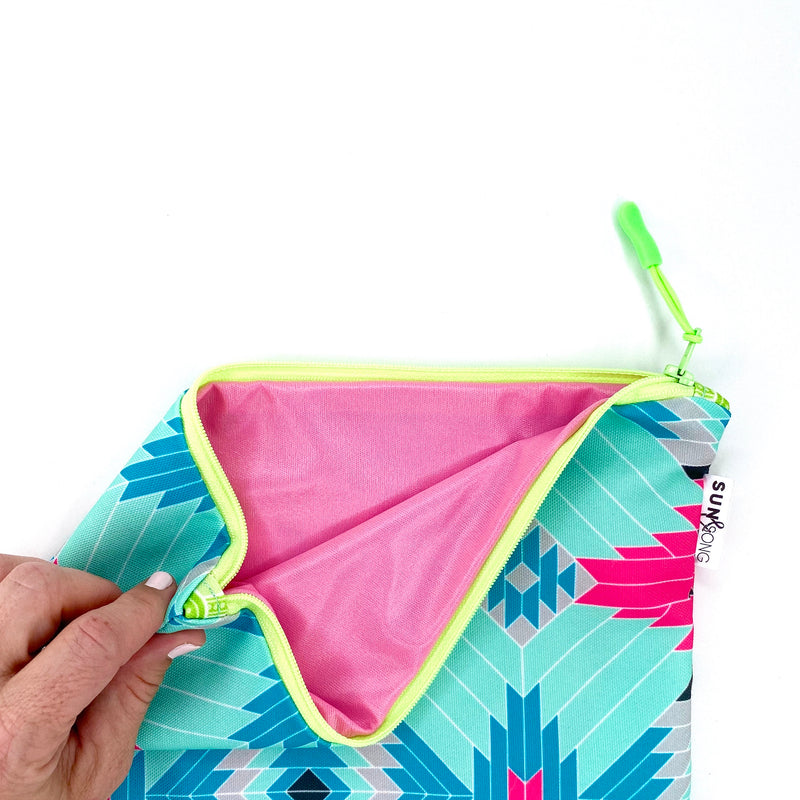 Alluring Aztec in Blue + Pink, Water-Resistant Wet Bag