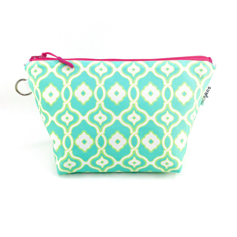 Woven Chain in Blue + Yellow, Water-Resistant Makeup Bag