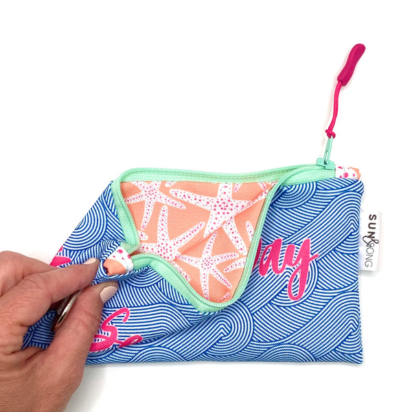 Seas The Day in Pink + Blue, Recycled Pencil Case
