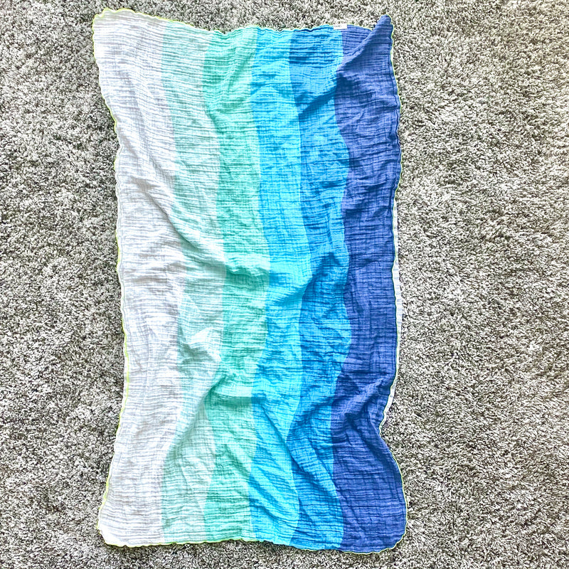 Blue Ocean Waves Organic Cotton Muslin Baby Blanket
