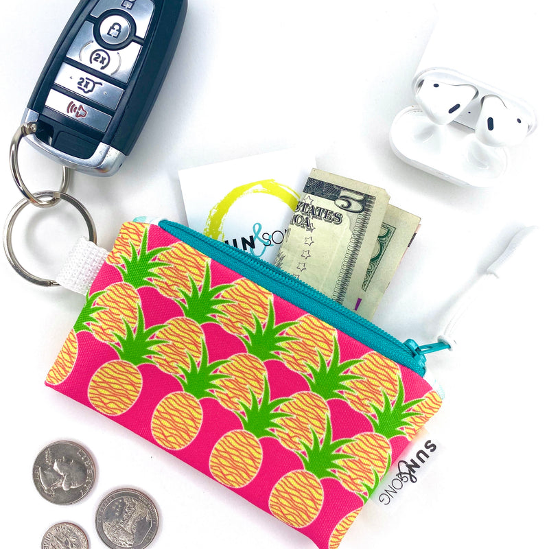 Aloha Pineapples in Pink + Yellow, Keychain Mini Zip Pouch
