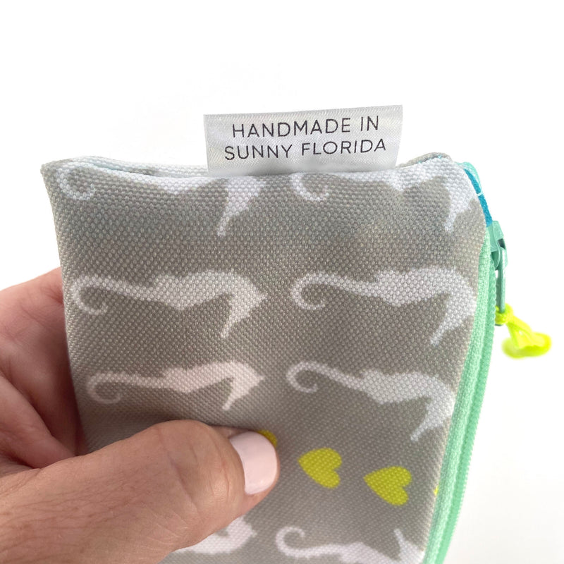 Sea Of Seahorses in Grey + Yellow, Keychain Mini Zip Pouch