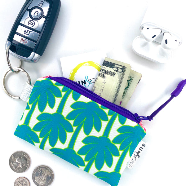 Playful Palms in Blue + Green, Keychain Mini Zip Pouch