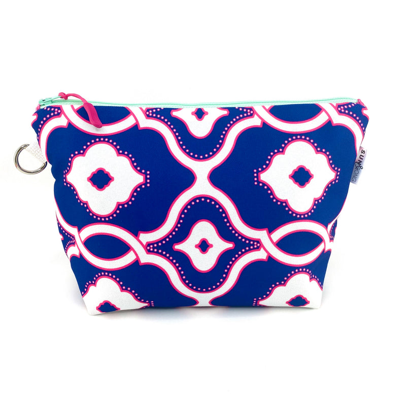 Woven Chain in Blue + Pink, Water-Resistant Makeup Bag