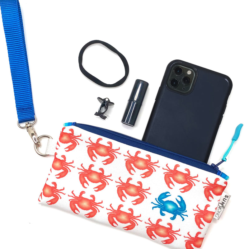 Crabby Crowd in Red + Blue, Recycled Pencil Case