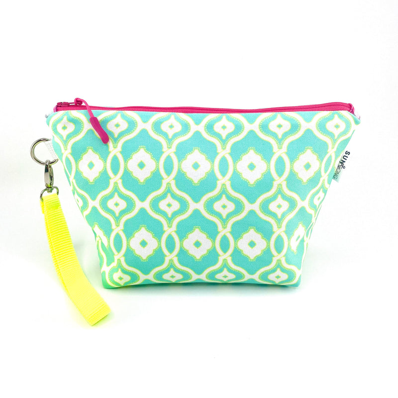 Woven Chain in Blue + Yellow, Water-Resistant Makeup Bag