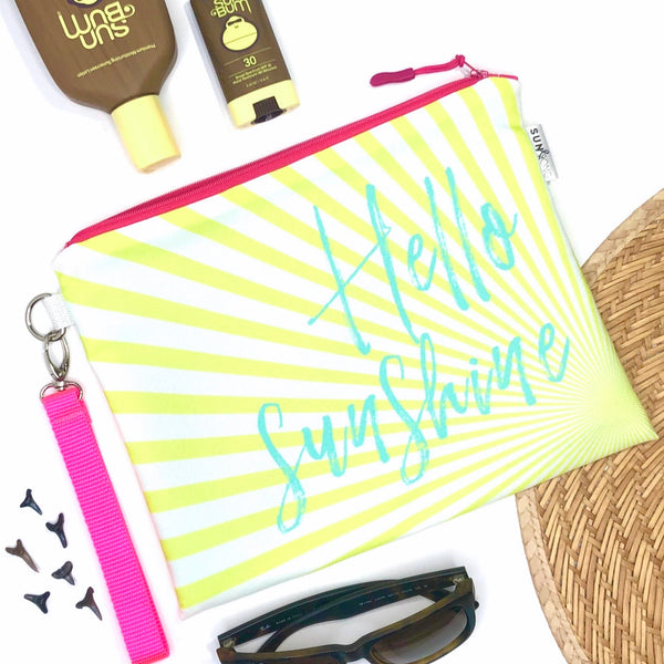 Hello Sunshine in Yellow + Blue, Water-Resistant Wet Bag