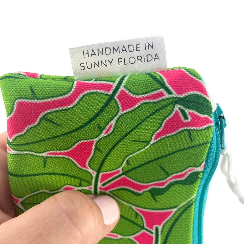 Banana Leaves in Pink + Green, Keychain Mini Zip Pouch
