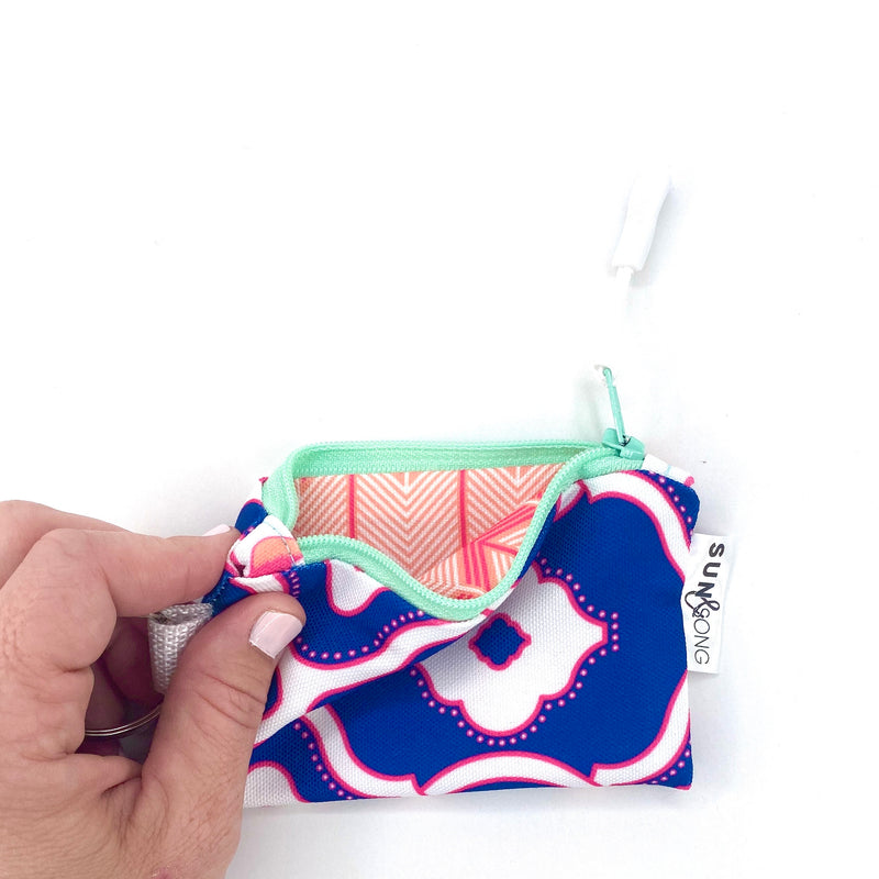 Woven Chain in Blue + Pink, Keychain Mini Zip Pouch